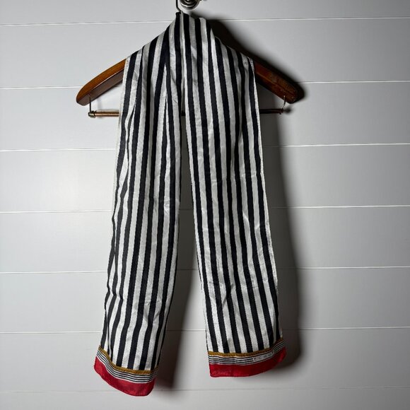 Echo Silk Rectangle Scarf Striped Black, White & Red Vintage - Picture 1 of 7